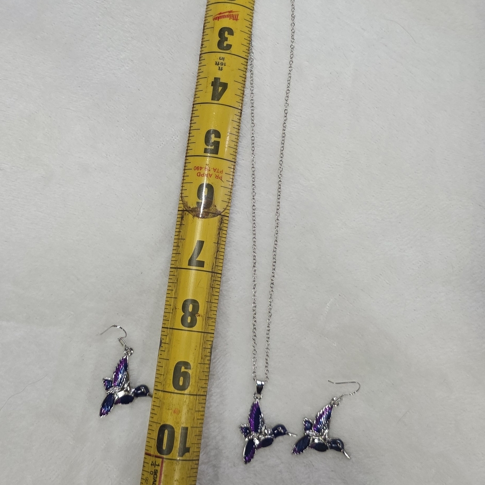 Elegant Hummingbird Jewelry Set in Blue and Purple 🐦 - Picture 3 of 4